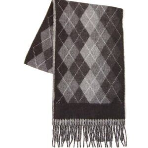 NWT Men’s V. Frass Cashmink Black and Gray Argyle Scarf. Soft, Stylish, and Warm